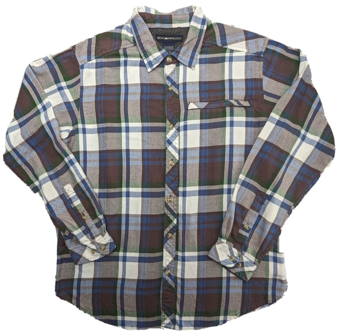 EX OFFICIO Shirt Men's Large Purple Plaid Flannel LS Outdoor Mid-weight
