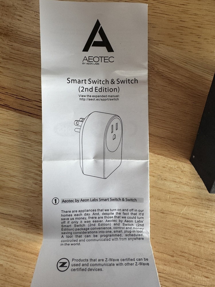 Aeotec Smart Switch 2nd Edition- Model DSC24-ZWAU