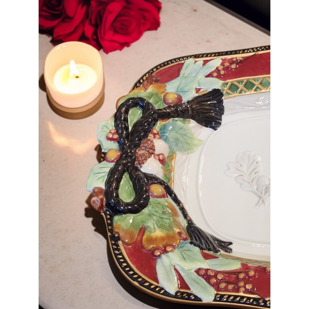 Fitz and Floyd Holiday Solstice Divided Server Handpainted Christmas EUC