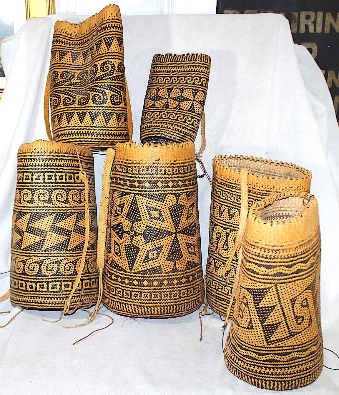 Lot of 6 Vintage Ajat Basket Penan People Borneo 20th Century Tribal