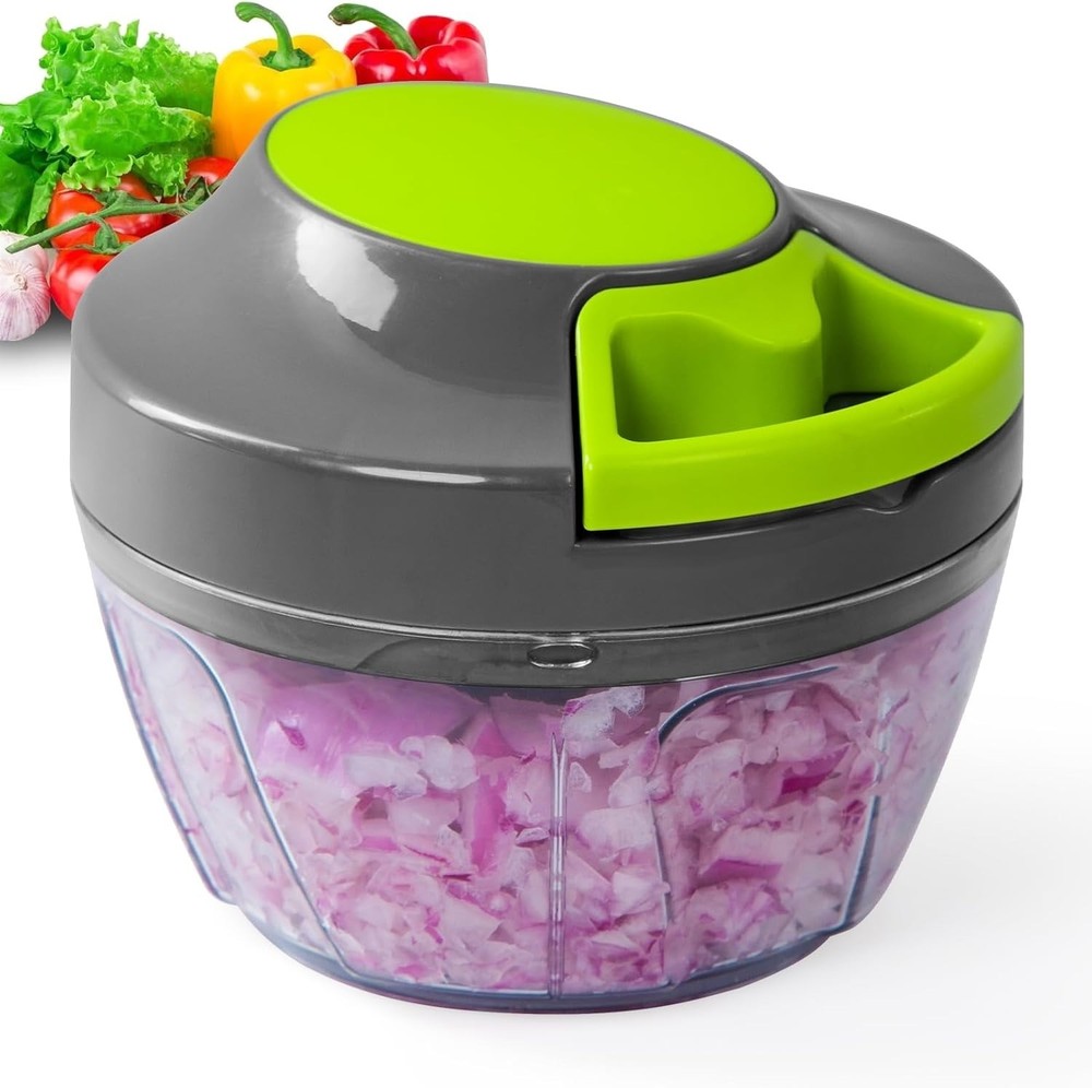 Manual Food Processor Vegetable Chopper 500ml – Hand Pull String Garlic Mincer,