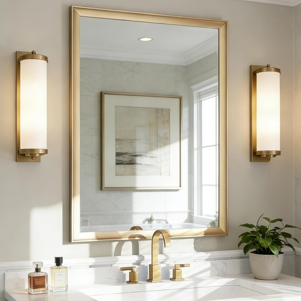 Black Bathroom Mirror 24x36" Rectangle Aluminum Frame Vanity Wall Decor