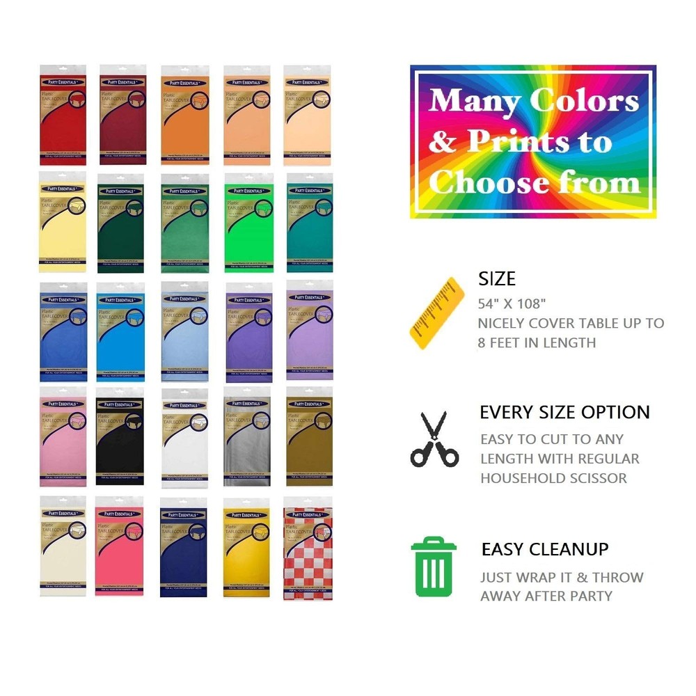 Party Essentials Heavy Duty Rectangle Plastic Table Cover Available in 24 Col...