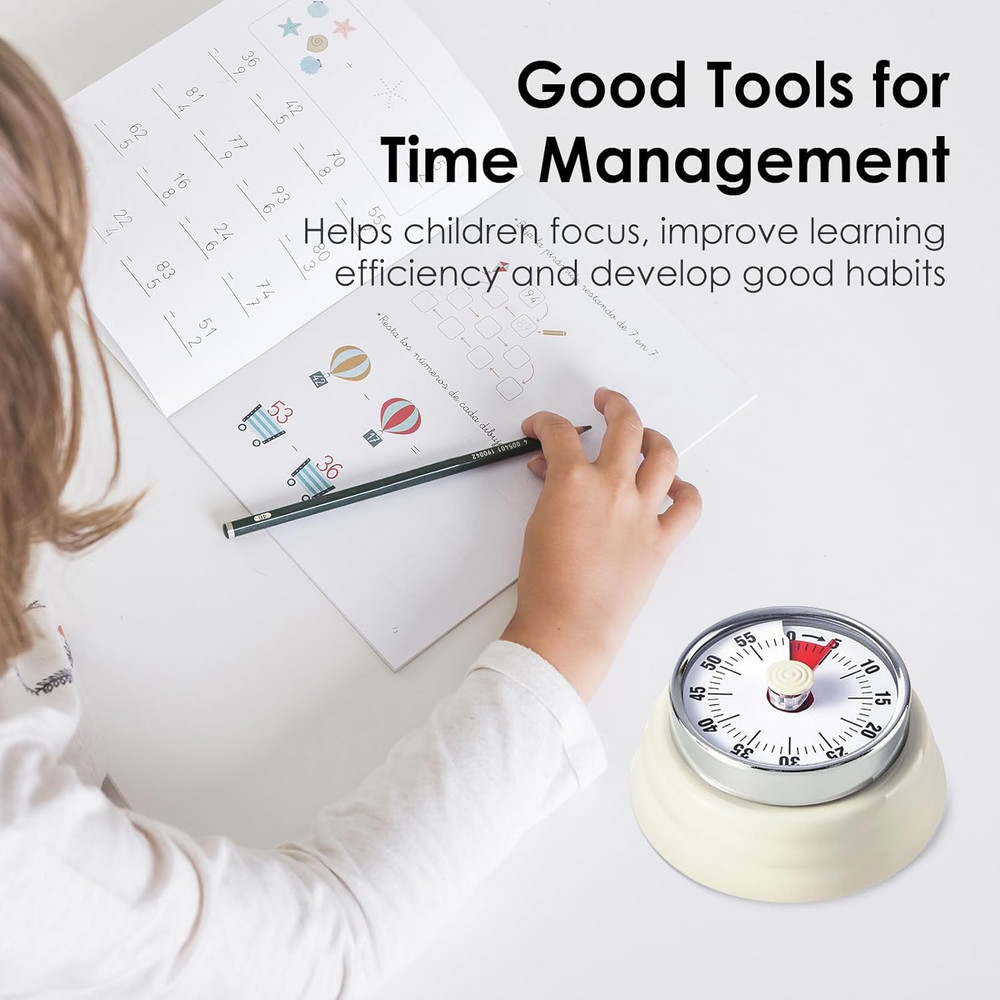 Visual Timer, 60-Minute Countdown Timer, Kitchen Timer with Magnetic Base, Mech