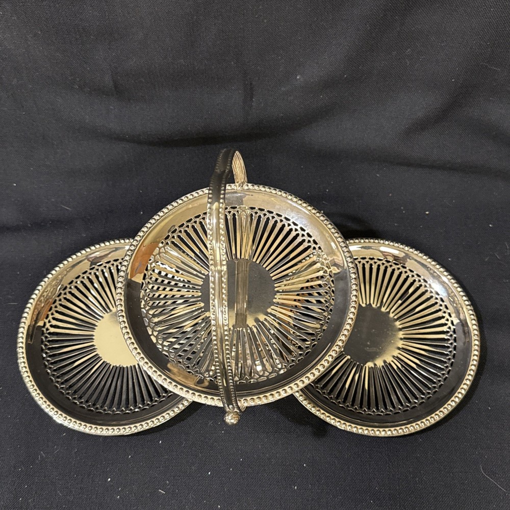 Vintage Folding Tiered Silverplate Dessert Stand Tray