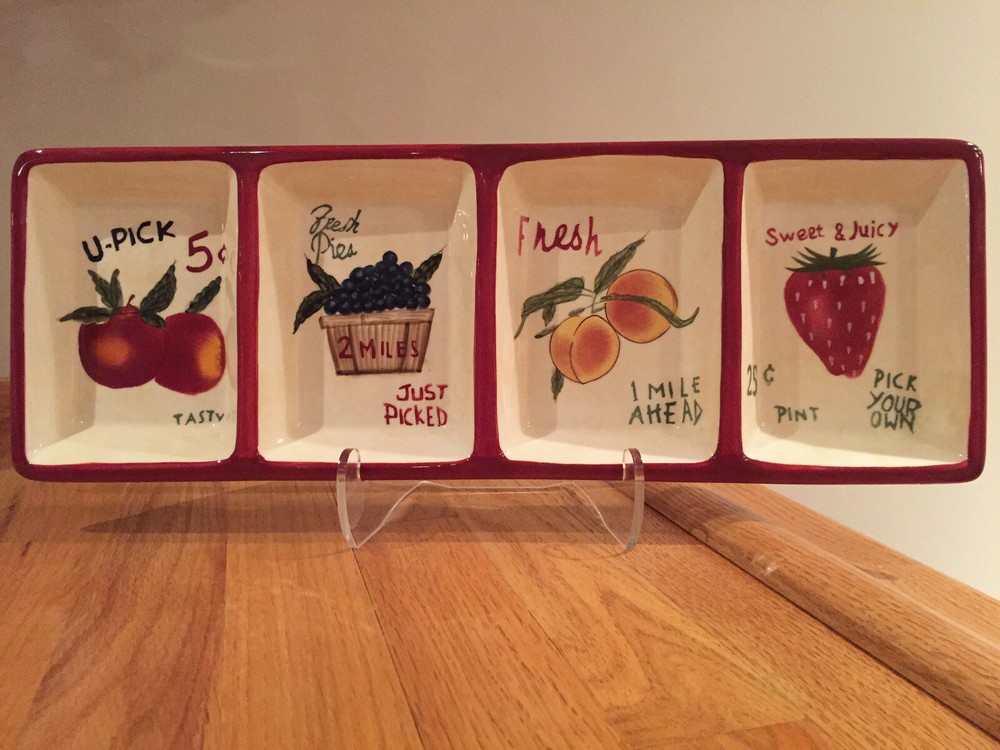 Sakura Farmstand Fruit by David Carter Brown 4 Section Divided Serving Tray RARE