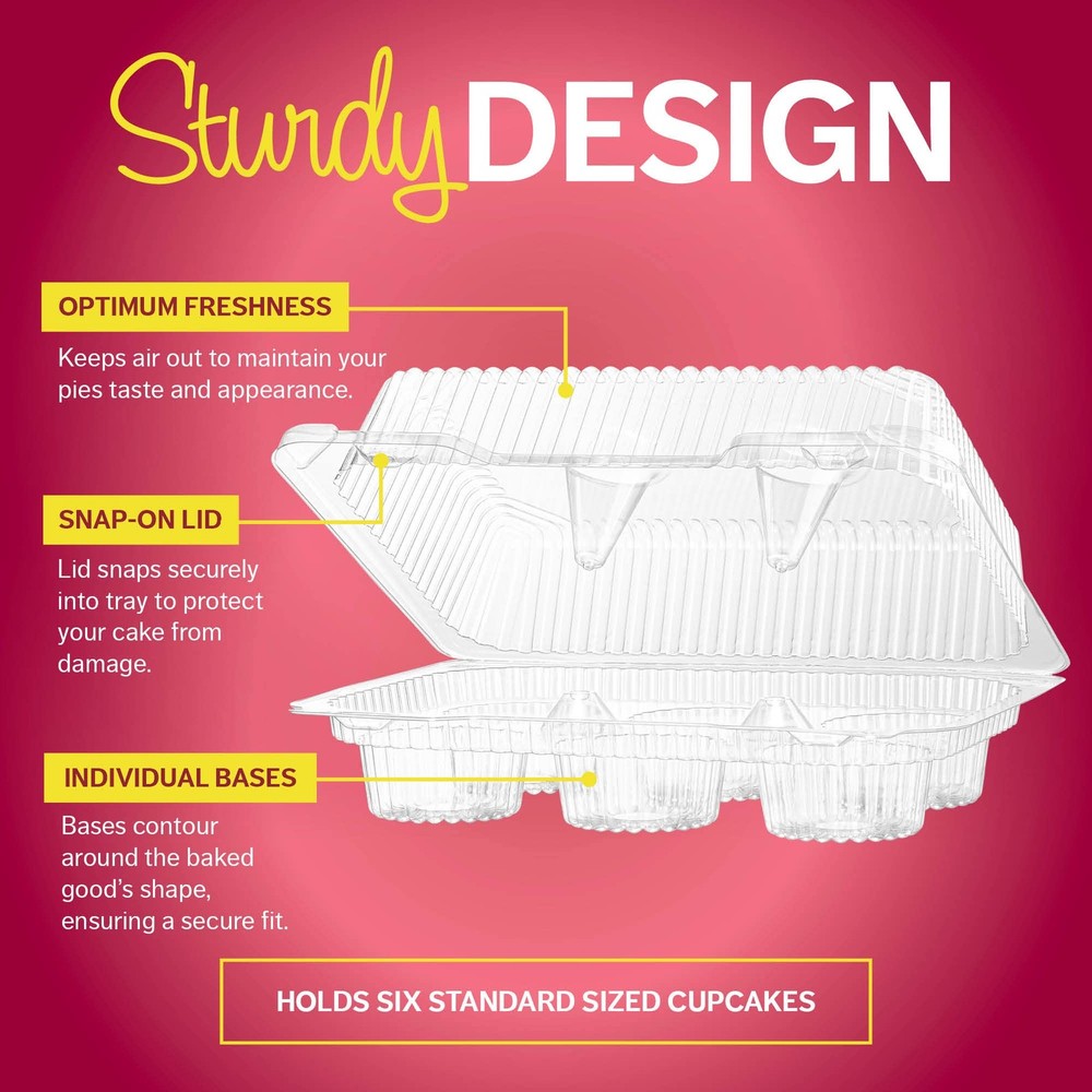Plastic Cupcake Containers Boxes | 6 Compartment – 42 Pack | Disposable High ...