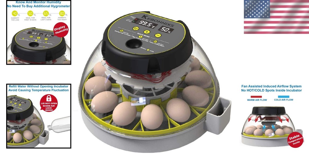 12 Egg Incubator with Humidity Display & Automatic Turner for Optimal Hatching