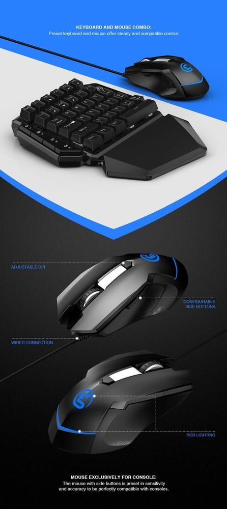 GameSir VX Single Hand Wireless Gaming Keyboard Mouse for PS4 Xbox Switch PC