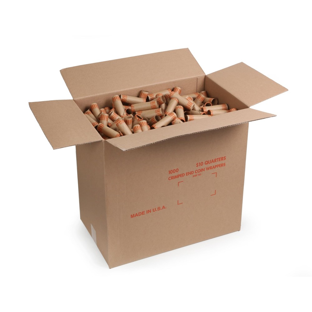 Crimped Quarter Coin Wrapper, $10 Roll Orange (1000 pcs)