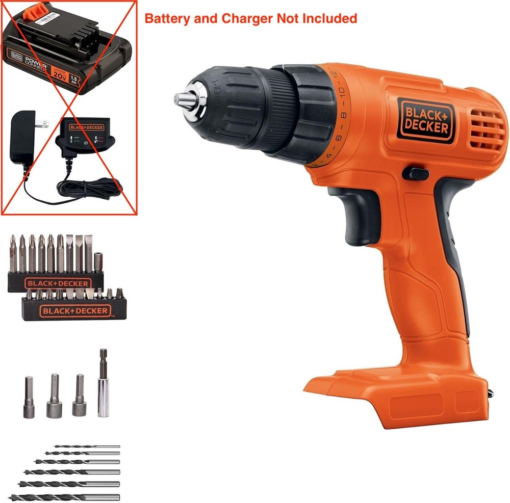BLACK+DECKER 20V MAX Cordless Drill & Driver Kit, 30-Pc Bit Set, Tool Only