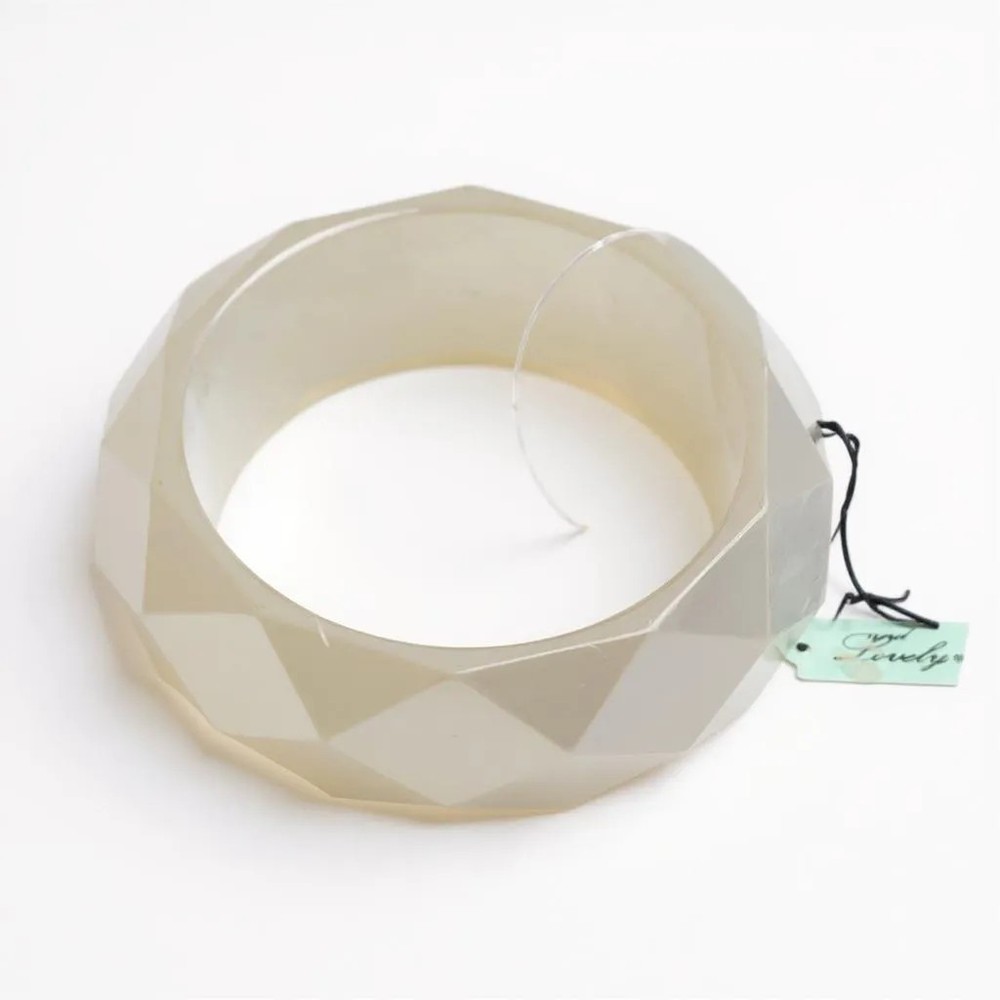 Faceted White Ice Look Lucite Bangle Bracelet