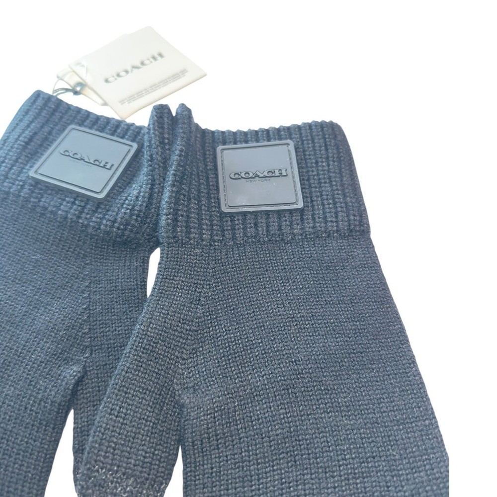 Coach Knit Tech Gloves With Rubber Patch Black S/M