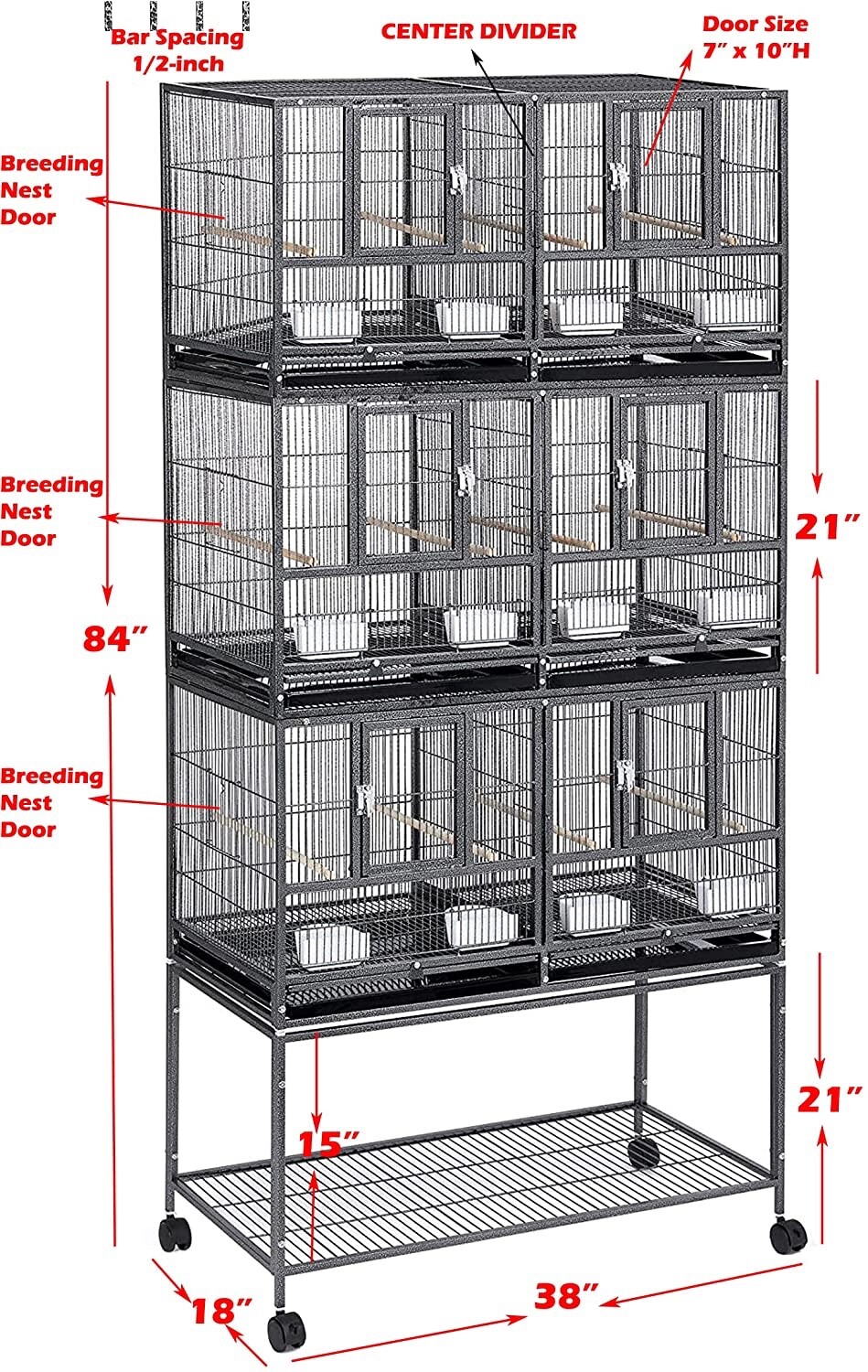 TRIPLE Story Stackable Center Divided Breeder Breeding Nest Bird Rolling Cage