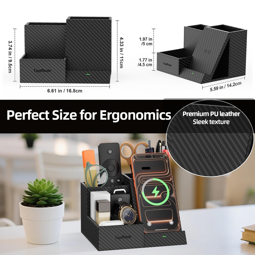 Wireless Charger Nightstand Organizer, Multi-Functional Pen/Pencil/Remote Hol...