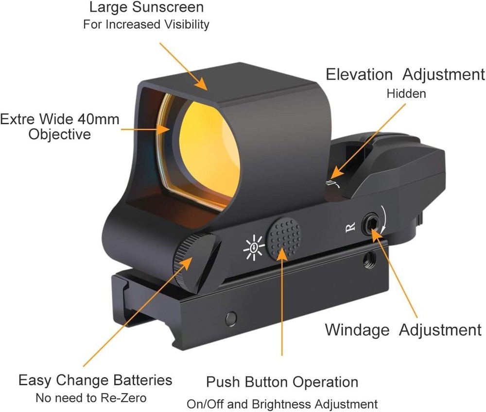 Feyachi RS-30, RS-60, RS-61 Reflex Sight, Multiple Reticle System