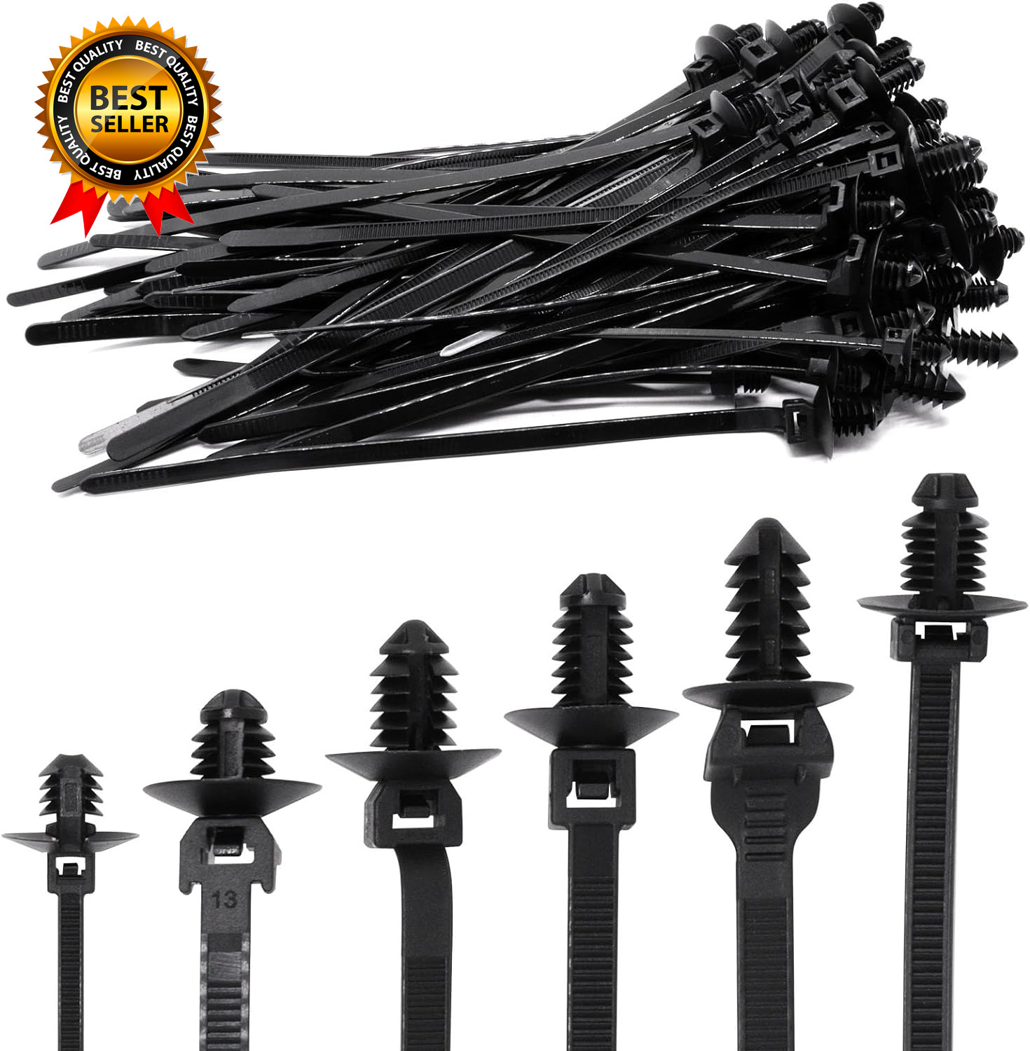 60 PCS Push Mount Zip Ties Nylon Car Mount Wire Tie Snap in Cable Zip Ties