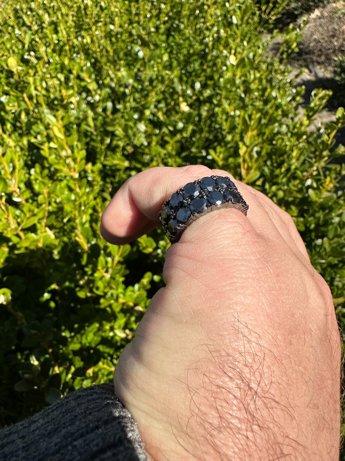 Black Moissanite Ring Real 925 Silver Oxidized Rhodium Hip Hop Iced Tennis Band