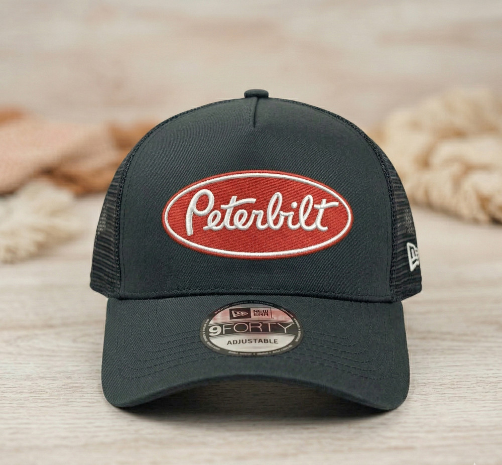 Peterbilt Truck Hat Red Logo Black Mesh Trucker Snapback Cap