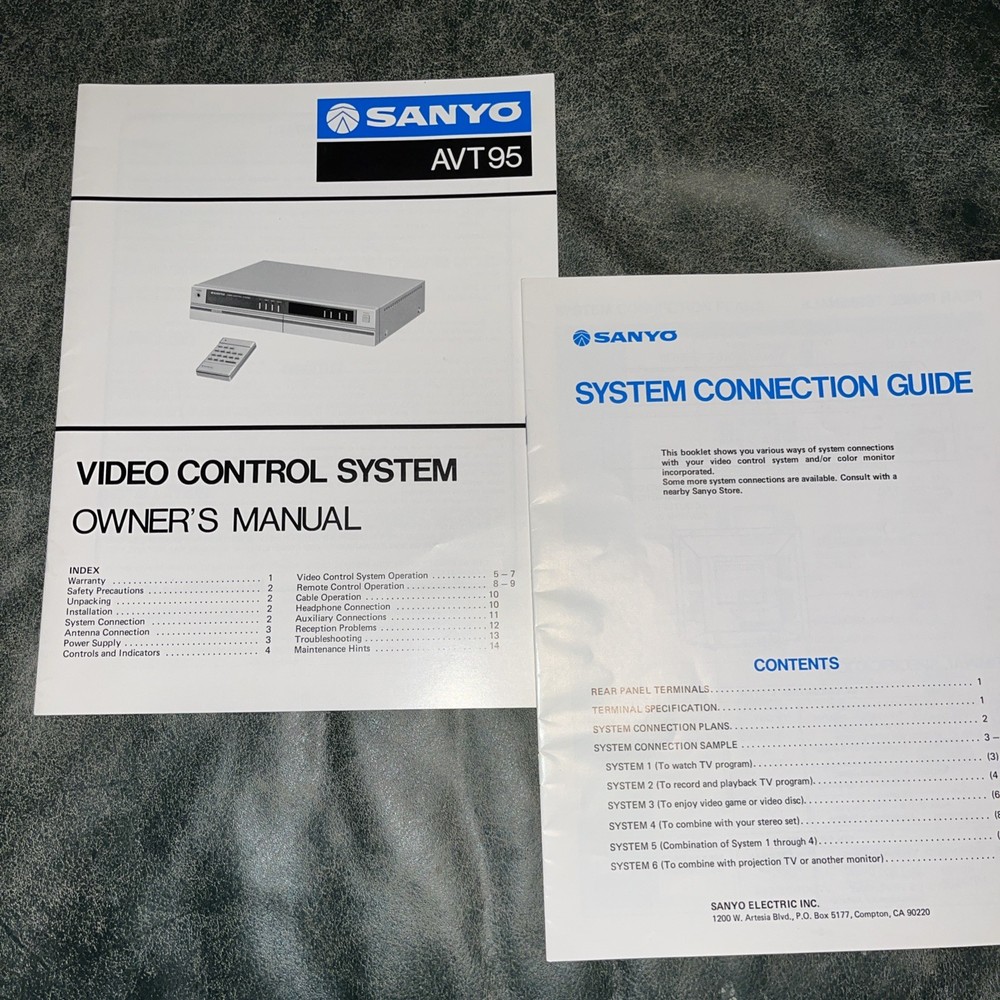 Sanyo AVT95 Video Control System Owner’s Manual And Connection Guide