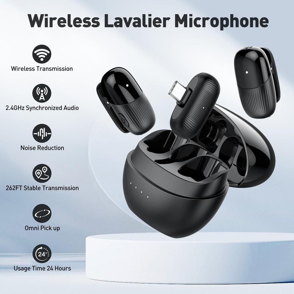 Wireless Lavalier Microphone for iPhone, Android, Mini Microphone with Noise ...