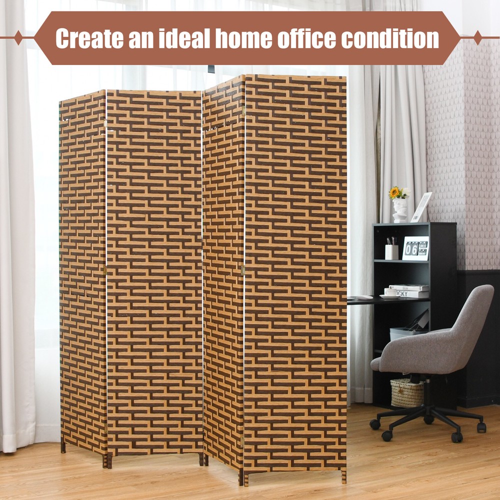 4 Panel Folding Room Divider Weave Fiber Privacy Partition Screen 6FT Tall