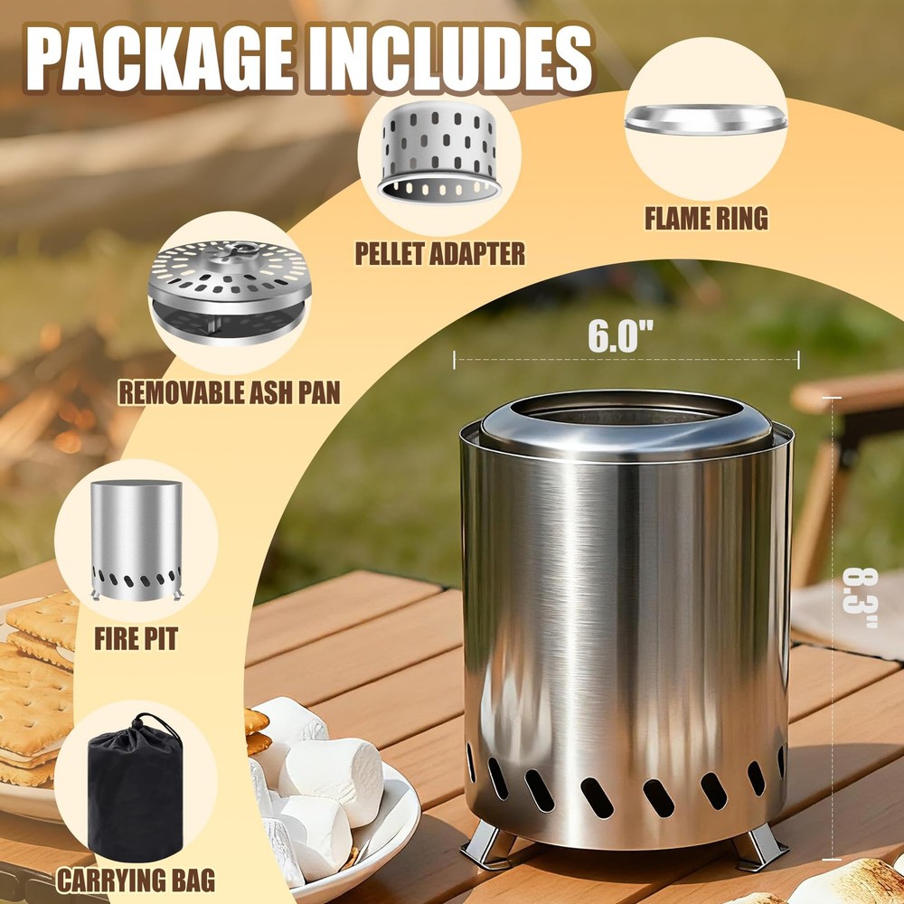 Tabletop Fire Pit - Smokeless 6 Inch Table Top Firepit for Outside silver