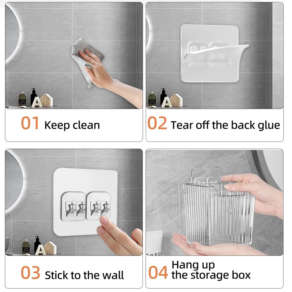 4 Pack Clear Adhesive Wall Mount Organizers, Stackable Standard,