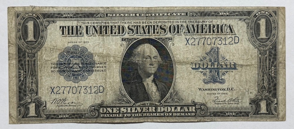 1923 Large Size $1 Dollar Bill Silver Certificate Note 312D-ASNF