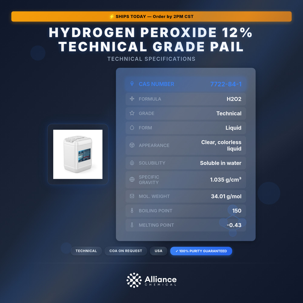 Hydrogen Peroxide 12% Technical Grade - 5 Gallon Pail