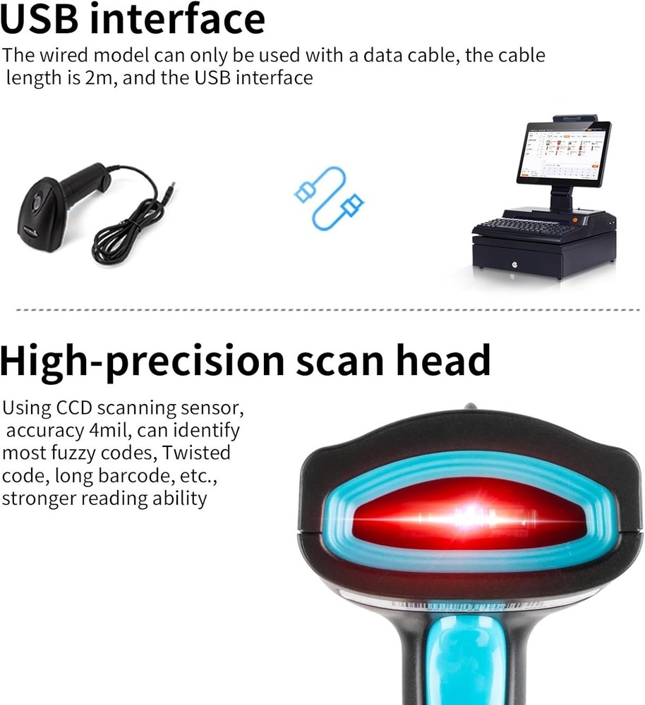 High-Speed USB Barcode Scanner - Reliable 1D Reader for Supermarkets & Offices