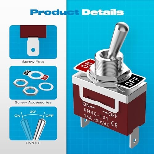 Toggle Switch 12V 30A Heavy Duty ON/Off 2Pin SPST Waterproof Toggle Switch 2Pack