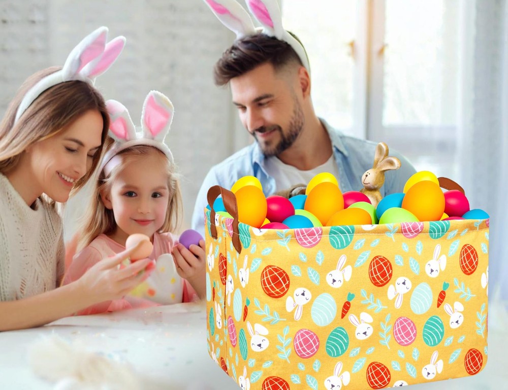 MYFLOCY Large Rectangular Easter Baskets Empty Waterproof Boy Toy Box Foldabl...