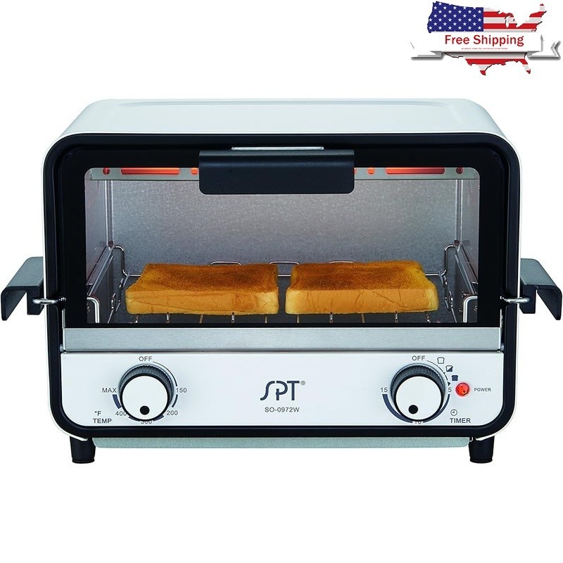 Electric Toaster Oven Adjustable Timer 480F Large Window Reversible Rack 800W