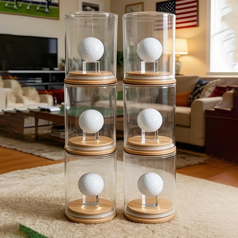 Ultra Clear Glass Display Case Dustproof Sealed Solid Wood Base Flat Stackable f
