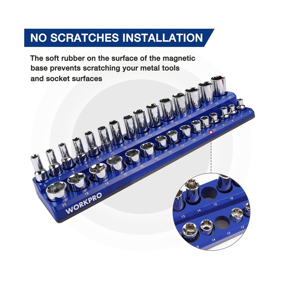 WORKPRO Magnetic Socket Organizer Set, 6-Piece Socket Holder Set Includes 1/4...