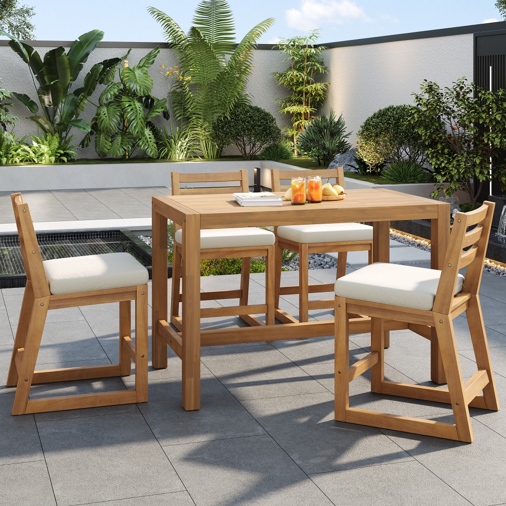 Rustic Patio Bar Set Table Chairs Dining Set Solid Wood Poolside Backyard Porch
