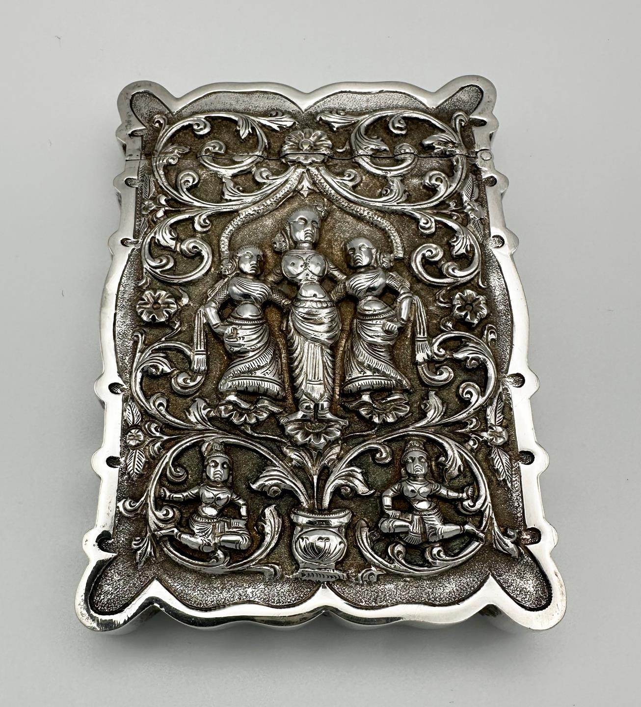 ANTIQUE INDIAN REPOUSE CARD CASE SILVER c1900 HASTINGS CHAPEL KOLKATA