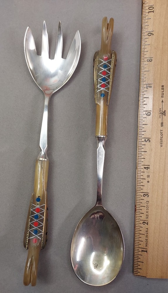 VINTAGE Fire Bird Phoenix Salad Spoon and Fork Serving Set