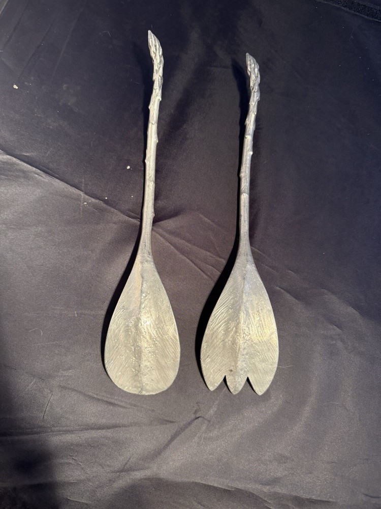 Pewter Asparagus Handle Heavy Salad Serving Set