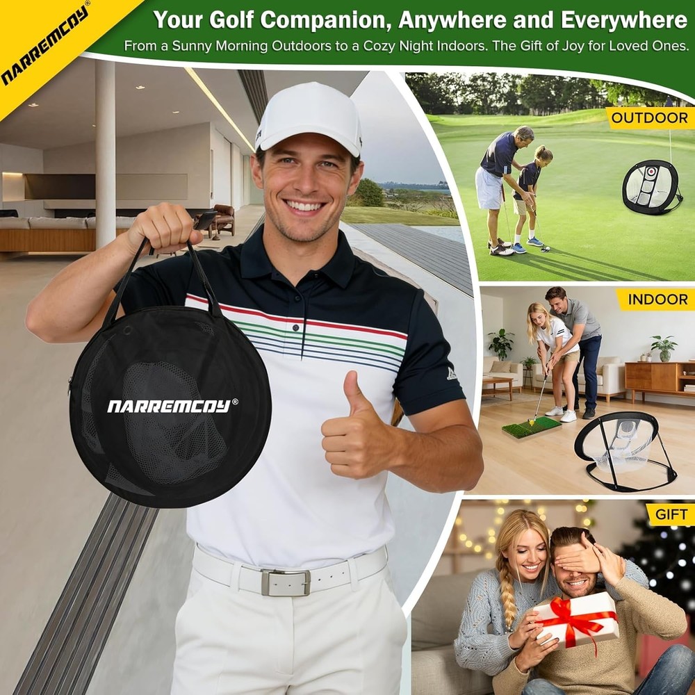 Golf Chipping Net with Tri-Turf Hitting Mat Set - Foldable Practice Target, 1...