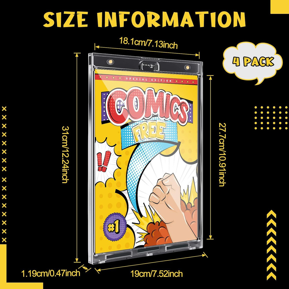 8 Pack Magnetic Comic Book Display Cases with UV Protection - Wall Mountable