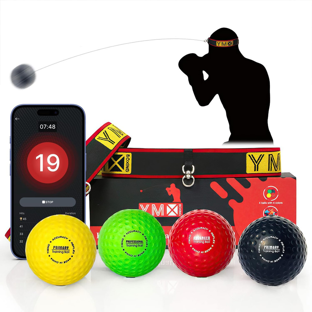 YMX BOXING® Ultimate Reflex Ball Set with Counter App - 4 React Reflex Ball plus