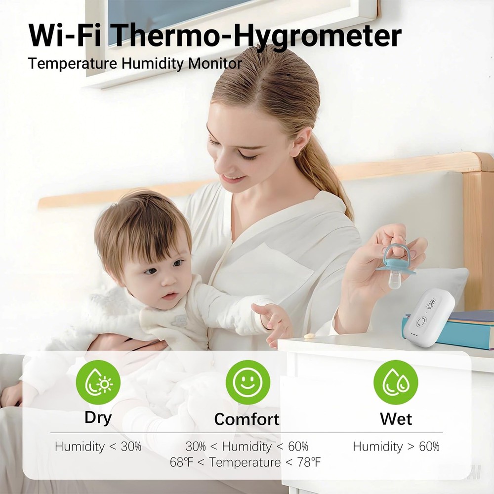 WiFi Thermometer Hygrometer, Smart Humidity Temperature Sensor with App White
