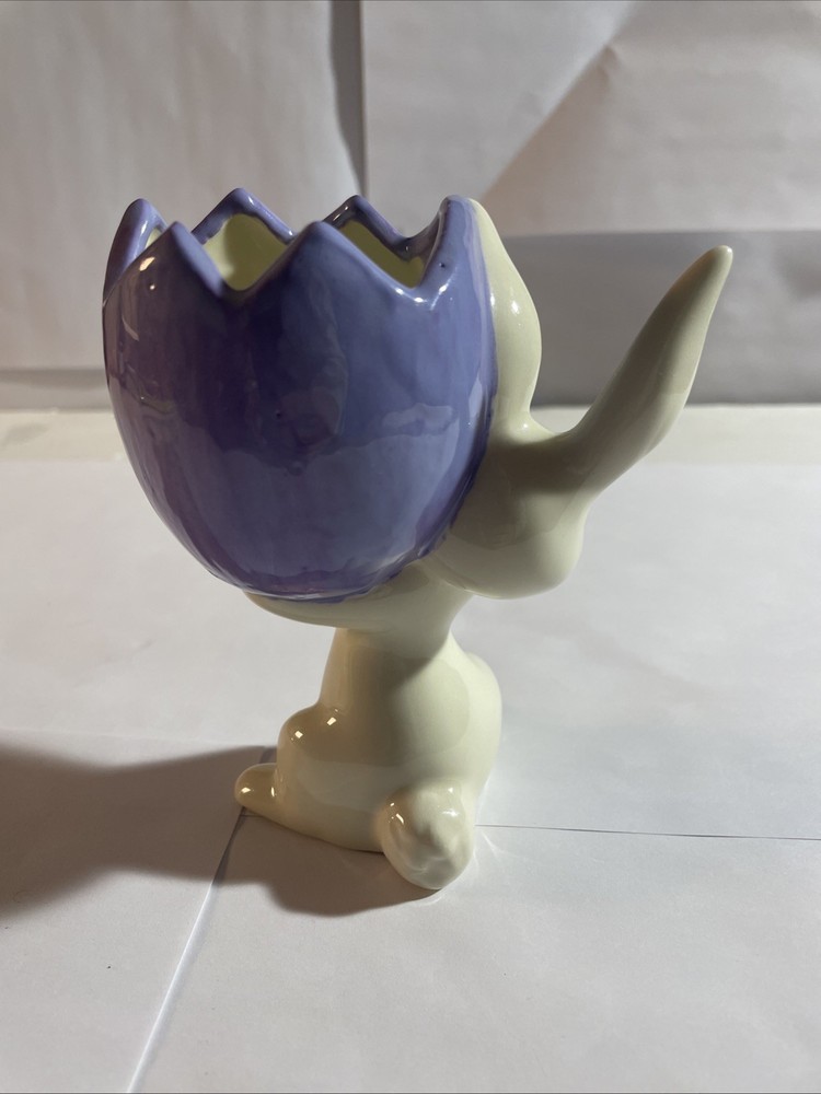 Ceramic Easter Egg Bowl with Bunny Flowers Vintage