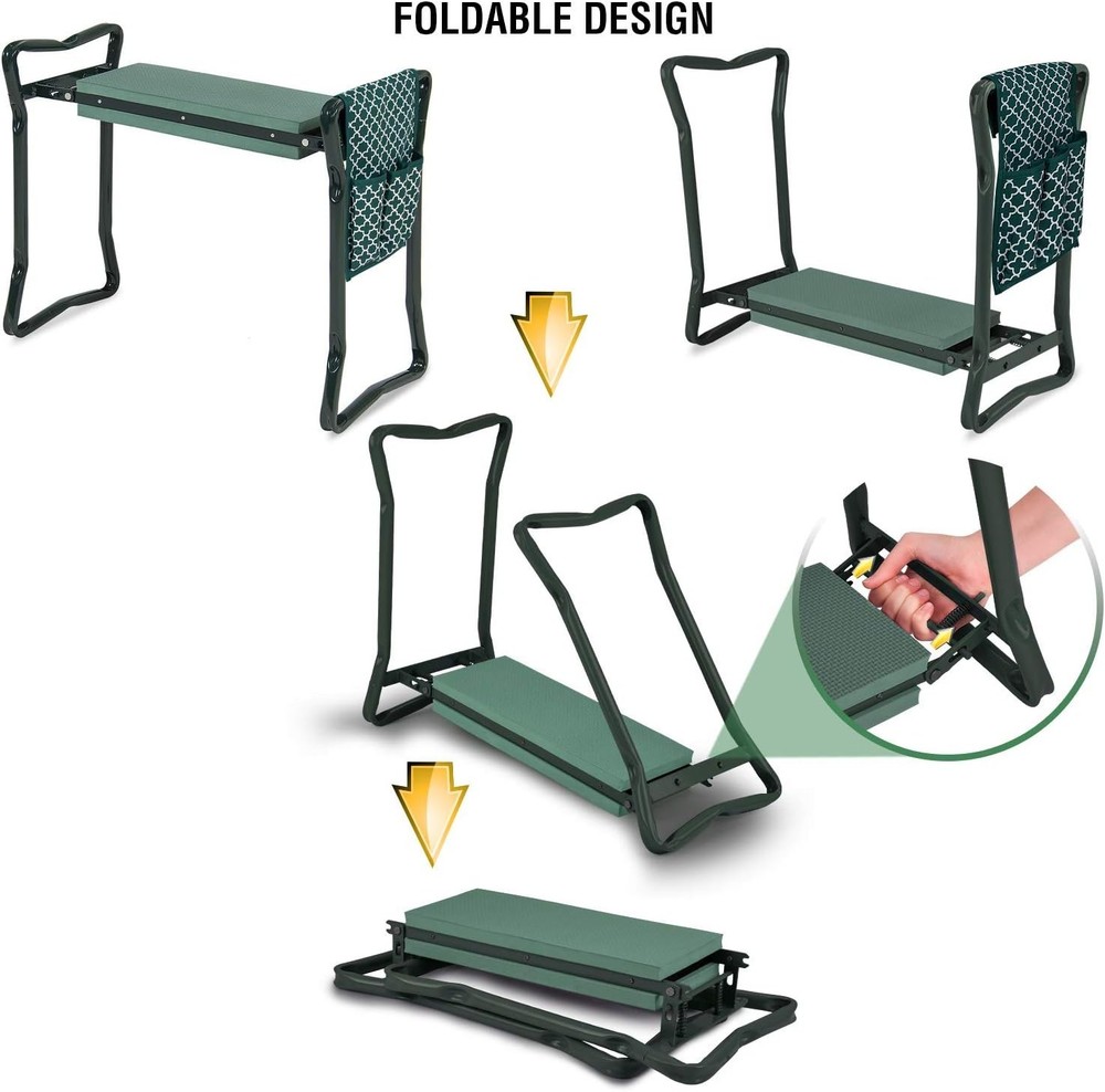Foldable Garden Bench - Lightweight Stool, Tool Pouch