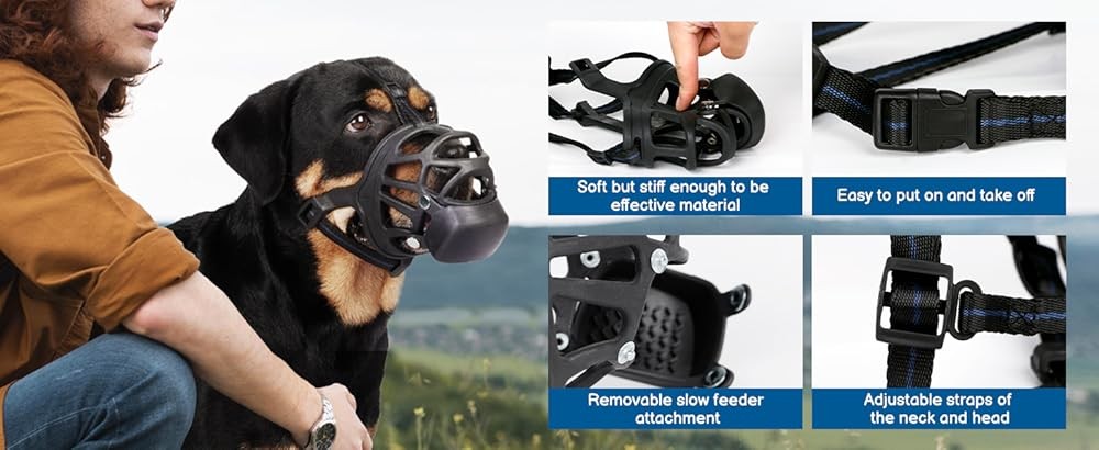 BARKL Basket Muzzle for Lar Dogs, Humane Muzzle to Prevent Biting and