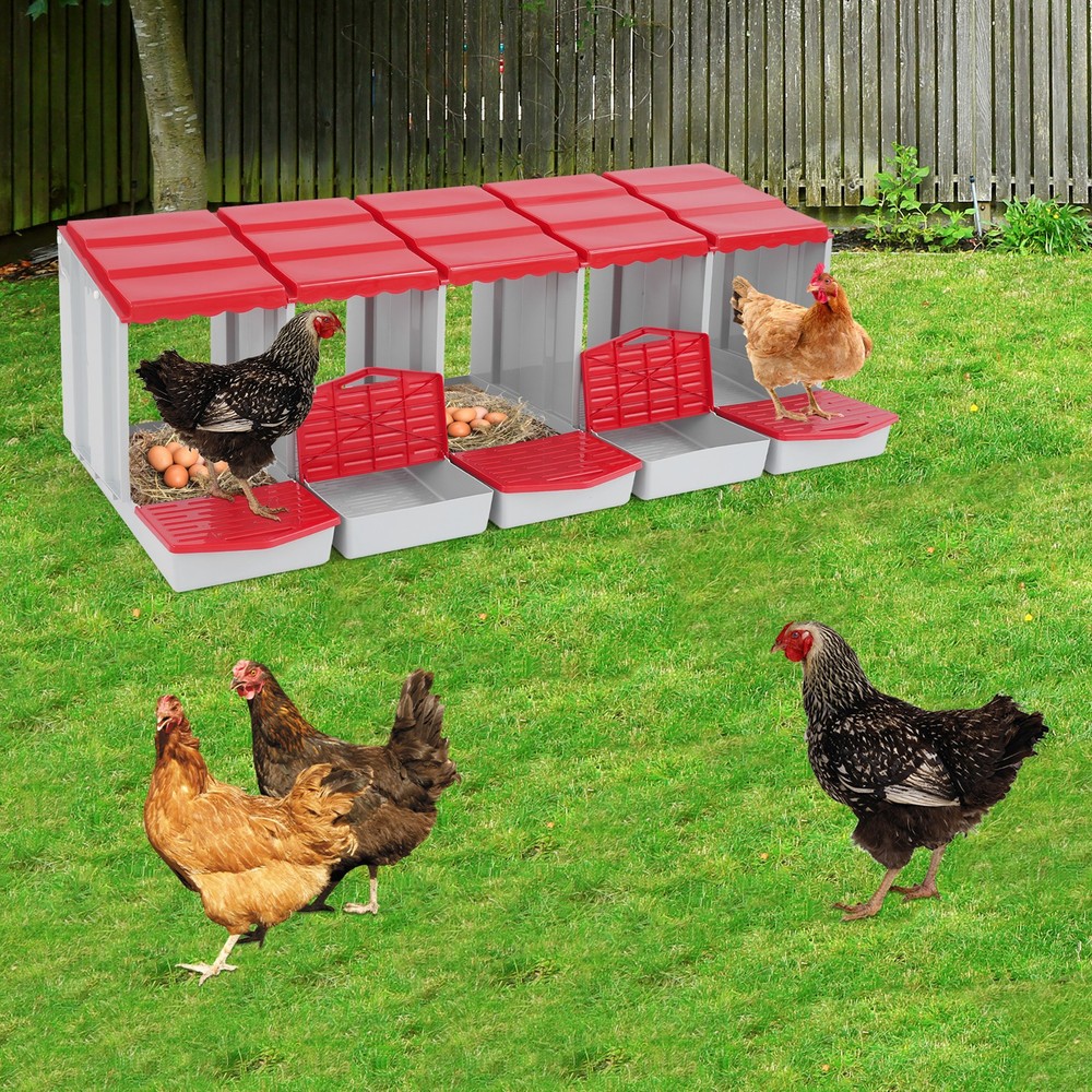 5 Compartment Chicken Nesting Box, Red Poultry Laying Hen Box for Egg Collection