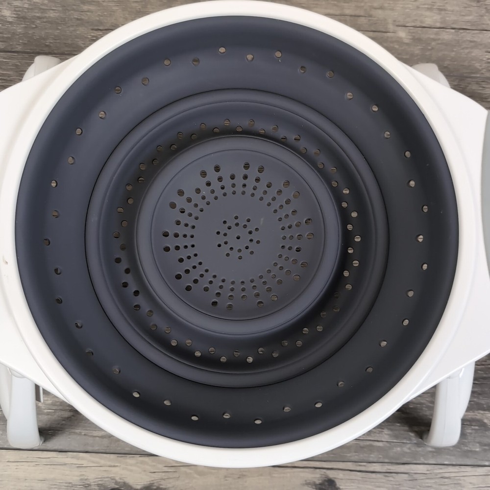 Popware Rubber Colander 10" Expandable Gray & White Kitchen Strainer NEW