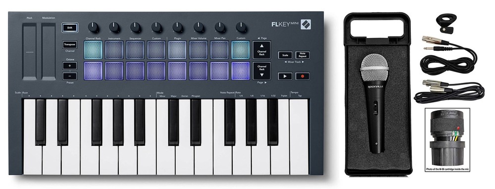Novation FLkey Mini 25-Mini-Key MIDI Keyboard Controller 4 FL Studio+Microphone